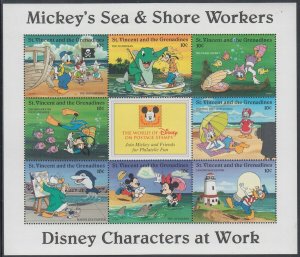 DISNEY ITEM # 0005: 3 DIFF SHEETS 9 STAMPS EA SHOWING DISNEY CHARACTERS at WORK