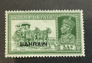 Bahrain 1938  Scott  26 MH - 3a, Dak Tonga, India issue overprinted