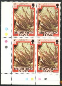 BRITISH VIRGIN ISLANDS 1979-80 1c SEA ANEMONE Sc 365 PLATE BLOCK MNH