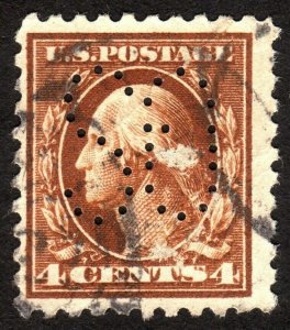 1916, US 4c, Washington, Used, SG perfin, Sc 465