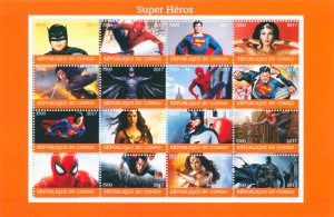 Superheroes Stamps 2017 MNH Spiderman Superman Batman Wonderwoman 16v M/S