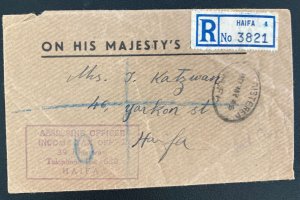 1946 Haifa Palestine Income Tax In His Majesty Service cover Locally Used