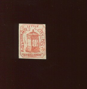 87L52 RED COLOR VAR Hussey's Post New York Unused Stamp with PF Cert (BZ 51)