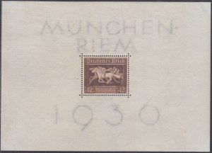 GERMANY Sc # B90:  VL-HR HORSE RACE SOUVENIR SHEET