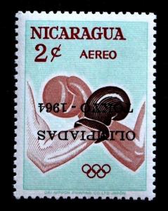 NICARAGUA #C553 Error Inverted Overprint  MNH BOXING 1964 OLYMPICS TOKYO