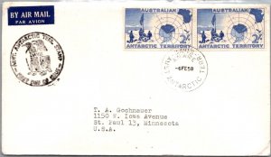 SCHALLSTAMPS AUSTRALIA 1958 ANTARCTIC DAVIS FDC AIRMAIL CACHET COVER ADDR USA