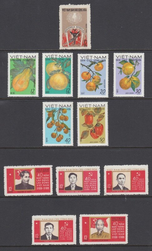 Viet Nam Dem Rep Sc 515-520, 534-538, 559-570 MNH. 1968-70 issues, 5 cplt sets