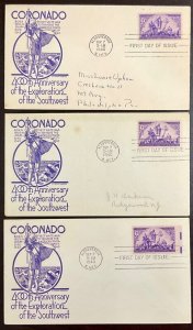 898 3 Anderson cachets Coronado Expedition 400th Anniversary FDCs1940