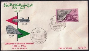 Egypt 1957 Centenary of Egyptian Railways Trains Mi.499 FDC