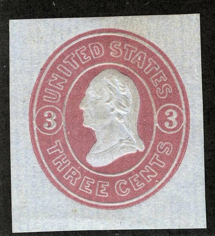 US Sc U36 Pink on Blue 6¢ Unused CUT SQUARE Vert Laid Paper