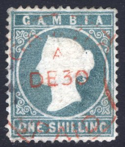 Gambia 1880 1s Green Wmk CC SIDEWAYS Scott 11var SG 19A VFU SG Cat £325($396)