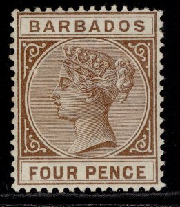 BARBADOS QV SG98, 4d pale brown, M MINT. Cat £32.