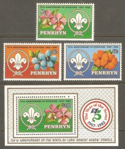 PENRHYN ISLANDS Sc# 215 - 218 MNH FVF Set3 + SS Boy Scouts 1983