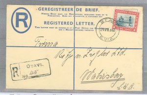 South West Africa  1940 4d registered envelope from Otaui; Usakos Transit, Waluis Bay arrival.