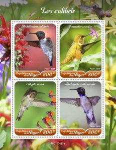 Niger - 2019 Hummingbirds on Stamps - 4 Stamp Sheet - NIG190517a