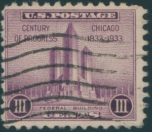 US 729 3 cent Century of Progress Issue; Used -- See details and scan