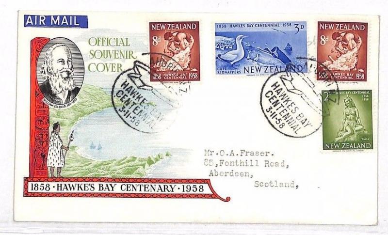 VV285 1958 New Zealand Hawkes Bay Aberdeen Scotland GB Cover {samwells-covers}