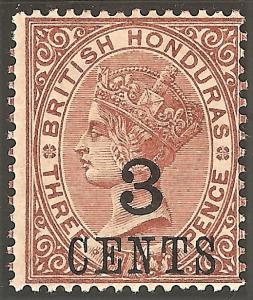 BRITISH HONDURAS Sc# 29 MH VGF Queen Victoria 3 cent surcharge