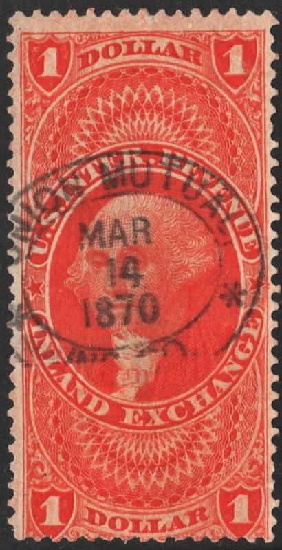 R69c $1.00 Revenue: Inland Exchange (1862) Oval Date Stamp