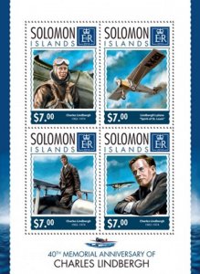 Solomon Islands 2014 Aviator Charles Lindbergh 4 Stamp Sheet 19M-447