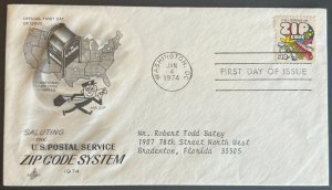 ZIP CODE SYSTEM #1511 JAN 4 1974 WASHINGTON DC FIRST DAY COVER (FDC) BX5