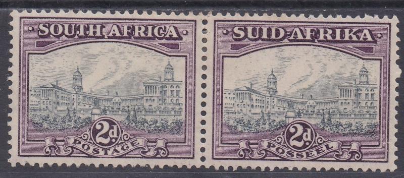 SOUTH AFRICA 1933 UNION BUILDINGS 2D GREY AND PURPLE PAIR HYPHENATED PRINTING