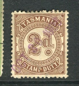 AUSTRALIA; TASMANIA 1900s early classic Stamp Duty Revenue issue used 3d.