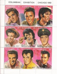 St Vincent - 1992 Elvis Presley - 9 Stamp Sheet -  - Scott #1642