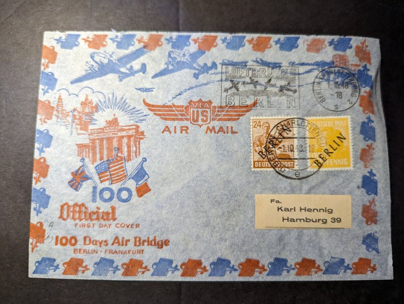 1948 USA PO in Germany Airmail First Day Cover FDC Berlin to Hamburg Air Bridge