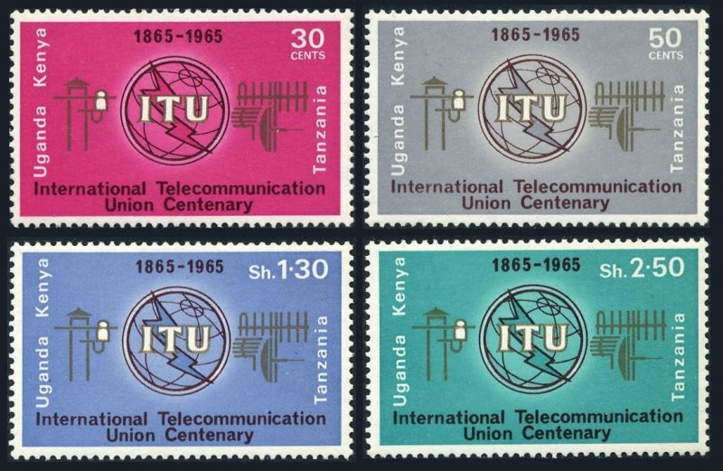 Kenya-Uganda-Tanzania 152-155,MNH.Michel 140-143. ITU-100,1965.Emblem.