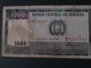​BOLIVIA-1982-CENTRAL BANK $1000 BOLIVIANOS..CIRULATED NOTE-VF LAST ONE