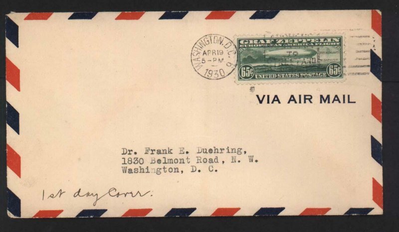 USA #C13 - #C15 XF Used Zeppelins On 1st Day Covers 