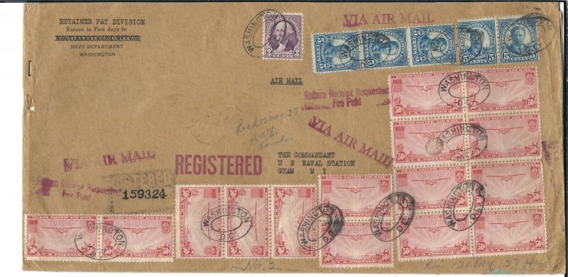 Washington DC to Naval Station Guam 1937 Registered Clipper Airmail (47352)