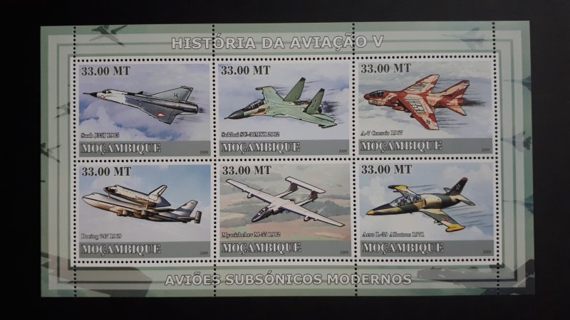 Airplanes - History of Aviation 5 - Mozambique 2009 - Complete SS + Bl ** MNH