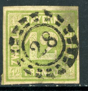 Germany States 1850 Bavaria 12 Kr Yellow Green Scott #13 VFU G393