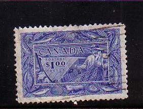 Canada Sc 302 1951 $1 Fish stamp used