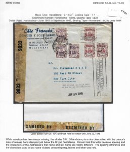 Montevideo, Uruguay to New York City 1943 Held by Censor until 1945 (C5151)