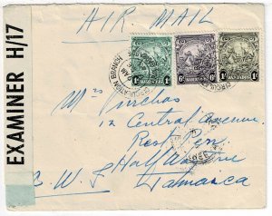 Barbados 1943 GPO cancel on cover to JAMAICA, censored