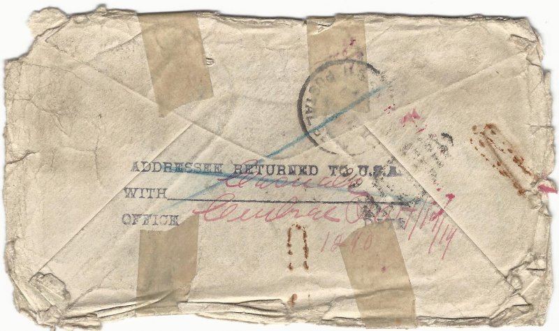 1918 American Expeditionary Force Addressee Returned to U.S.A. With Casualty