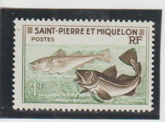 St. Pierre & Miquelon  Scott#  352  MH  (1957 Codfish)