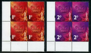 GREAT BRITAIN SC#j104/12 CORNER BLOCKS OF FOUR MINT NEVER HINGED-SCOTT $147.60