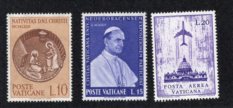 Vatican City 1963-67 2 Commemoratives & an Airmail, Scott 372, 383, C47 MNG