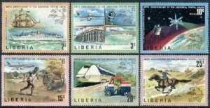 Liberia 663-668,C201,MNH. UPU-100,1974.Ships,Jet,Coach,Space,Pony Express,Space.