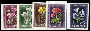 Hungary #906-910 Cat$60, 1950 Peonies, imperf. set of five, each with sheet m...