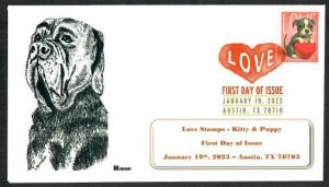 5746 - FDC -Love –Puppy and Heart -Wally Jr Cachet -Rose -DCP