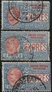 Italy 1906 Special Delivery (Victor Emmanuel II) SC# E6-E8 Used CVF Hinged