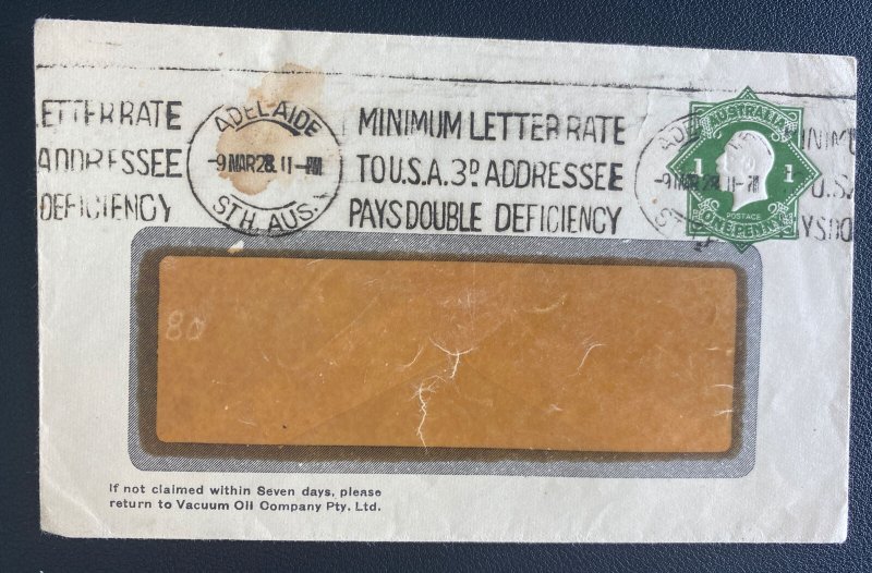 1928 Adelaide Australia Slogan cancel Window Stationery Cover Vacuum Oil Co