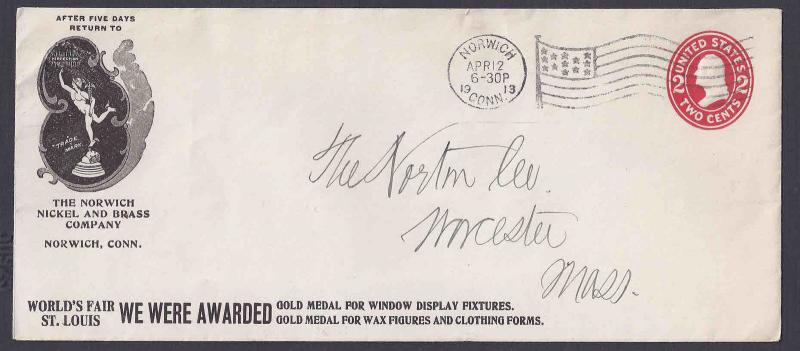 1913 NORWICH NICKEL & BRASS CO WINNER AT ST LOUIS WORLDS FAIR, NORWICH CT