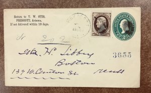 1889 PRESCOTT AZ ARIZONA TERRITORY REGISTERED COVER to Boston w/ US 209