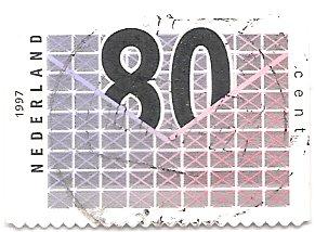 Netherlands 952 (used) 80c numeral in envelope, pink & multi (1997)